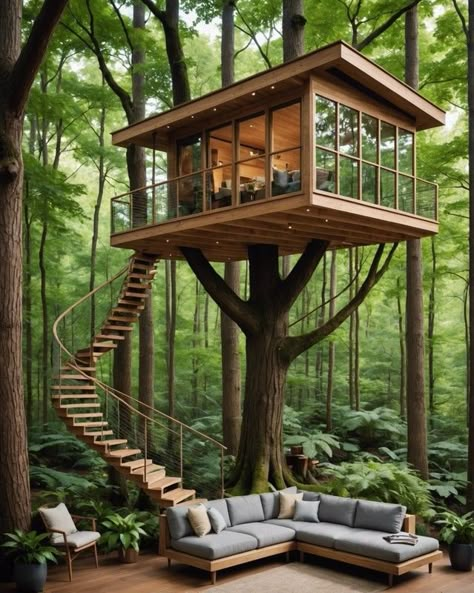 20 Coolest Tree House Ideas For Endless Backyard Fun – ToolzView Tree House Office, Tree House Modern, Treehouse Design Architecture, Adult Tree House, Treehouse Airbnb, Tree House Resort, Simple Tree House, Luxury Tree Houses, Tree House Ideas