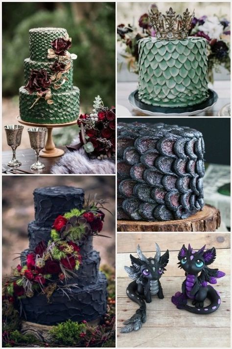 Dragon Scale Wedding Cake, Wiccan Wedding Cake, Fantasy Themed Cake, Midevil Cake Ideas, Dragon Wedding Decor, Dragon Centerpiece Wedding, Fantasy Themed Wedding Cake, Mythical Themed Wedding, How To Train Your Dragon Themed Wedding