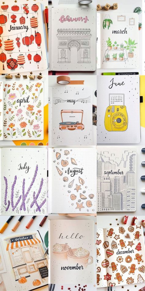 Journal Ideas For 2023, Cute Planner Ideas For School, Easy Diary Decoration Ideas, Month Journal Page Ideas, August Book Journal Ideas, Bujo Calendar Ideas, March Reading Journal Spread, Creative Bujo Page Ideas, Bujo Theme Ideas List