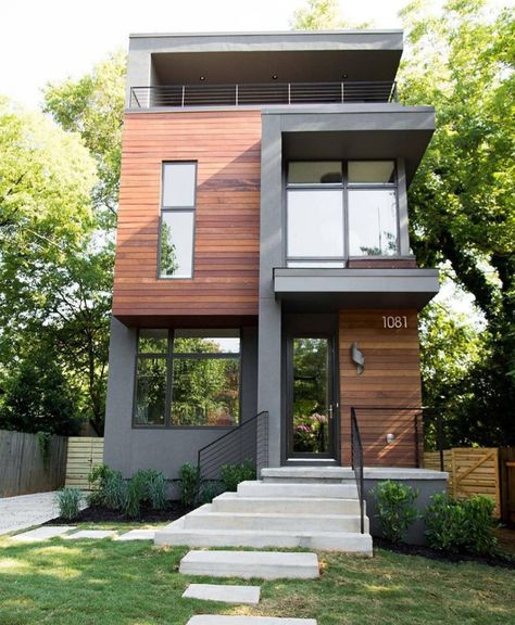 Small Contemporary House, A Modern House, Contemporary House Exterior, Townhouse Designs, Modern Architecture Building, Two Story House, Minimalist House, Minimalist House Design, Modern Architecture House