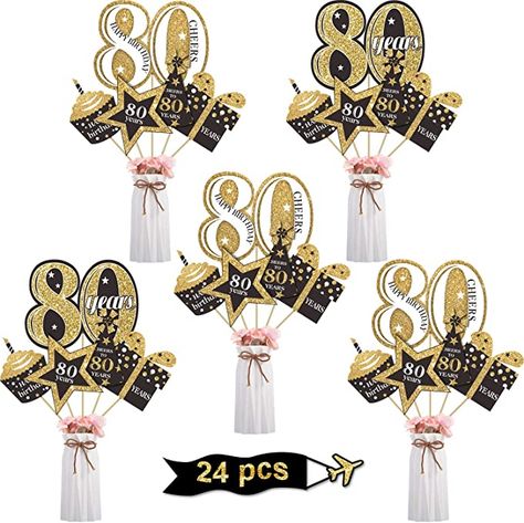 80th Birthday Party Theme, 50th Birthday Party Centerpieces, 90th Birthday Centerpiece, Golden Birthday Party, 80th Birthday Party Decorations, Golden Birthday Parties, 80th Birthday Decorations, Glitter Table, 80 Birthday