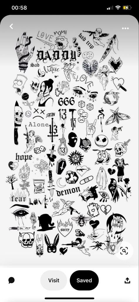 Tattoo sheet Satanic Tattoo Design, Fear Tattoo, Tattoo Fe, Satanic Tattoos, Patchwork Tattoos, Art Inspired Tattoos, Tattoo Samples, Emo Tattoos, Tattoo Sheet