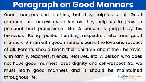 Paragraph on Good Manners Teaching Manners, Tiny Stories, Long Paragraphs, Kindergarten Learning Activities, Essay Writing Skills, 2nd Grade Worksheets, Paragraph Writing, English Writing Skills, Good Manners