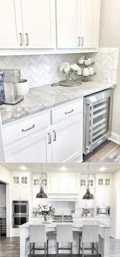 Cabinet Decor Ideas, Diy Mat, Backsplash Herringbone, Diy Kitchen Remodel, Interior Vintage, Kitchen Cabinets Decor, Classic Kitchen, White Kitchen Design, Butler Pantry