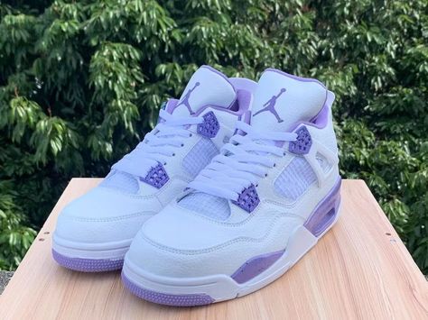 Jordan Dan 4th Generation Air Jordan 4 White Purple 👉Available Now👈 ➡️DM for more details and Price ➡️Payment method PayPal ➡️Delivery all over the world 🌎 Air Jordan 4 Outfit Women, Air Jordan 4 Outfit, Oreo Shoes, Jordan 4 White, Jordan 4’s, Pretty Sneakers, Women Basketball, Jordan 4s, Sports Sneakers