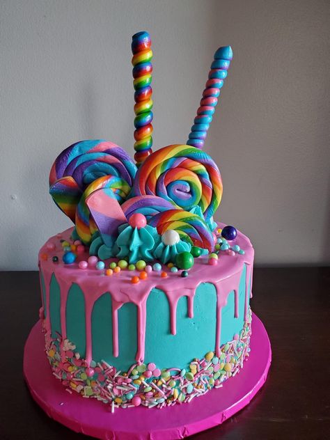 Candyland Cake, 7th Birthday Cakes, Candy Theme Birthday Party, Candy Birthday Cakes, Candy Land Birthday Party, Rainbow Birthday Cake, Unicorn Birthday Cake, Candy Birthday Party, Candyland Birthday