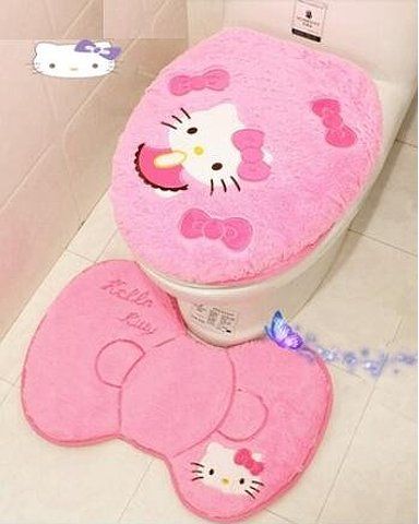 Speaking Life 3 Pcs Hello Kitty Cartoon Plush Toilet Seat Cover and Rug Set --- Contour Rug, Seat Cover, Lid Cover (pink bowknot) Hello Kitty Bathroom, Hello Kitty Decorations, Hello Kitty Bow, Hello Kitty House, Hello Kitty Rooms, Hello Kit, Bathroom Accessories Sets, Hello Kitty Cartoon, Toilet Mat