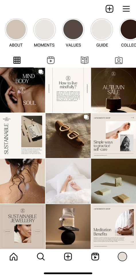 Instagram feed design for a lifestyle brand using warm colors and minimalist #Social_Media_Packages_Design #Brand_Design_Instagram_Feed #Brand_Identity_Instagram_Feed #Instagram_Post_Branding Brand Identity Instagram Feed, Brand Design Instagram Feed, Branding Design Board, Instagram Brand Aesthetic, Social Media Guidelines, Branding Aesthetic Moodboard, Instagram Shop Feed, Elegant Social Media Design, Social Media Grid Design