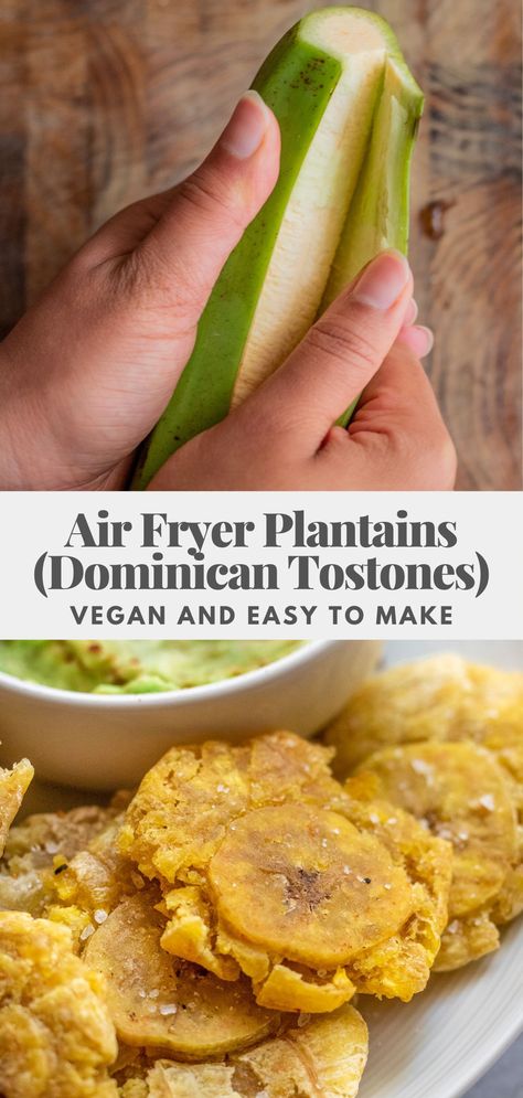 Plantain In Air Fryer, Fried Plantains Air Fryer, Air Fryer Plantains Sweet, Plantains Recipes Air Fryer, Air Fry Plantains, Plantain Air Fryer, Plantain Chips Air Fryer, Tostones Recipe Air Fryer, Sweet Plantain Recipes Air Fryer