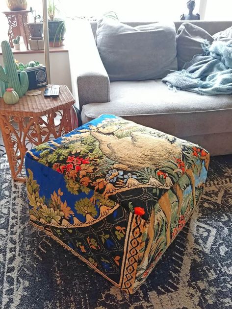 completed DIY Giant Floor Pouf Diy Poofs Ottoman, Poofs Ottoman, Floor Cushions Diy, Floor Pillows Diy, Diy Footstool, Giant Floor Pillows, Diy Pouf, Boho Ottomans, Diy Ottoman