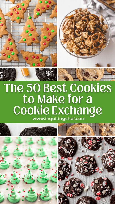 Planning on attending a cookie exchange this year? Here are 50 of the best cookies to make for a cookie exchange. Everything from easy to more impressive cookies and alternative ideas if you want to make something other than cookies. #cookies #baking #Christmascookies #cookierecipe #makewithkids #cookieexchange Impressive Cookies, Cookies For A Cookie Exchange, Christmas Cookie Swap Recipes, Christmas Cookie Exchange Party Ideas, Peppermint Brownie Cookies, Holiday Cookie Exchange Party, Cookie Swap Recipes, Xmas Cookies Recipes, Cookie Swap Party