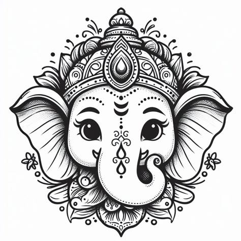 Ganesh Simple Drawing, Ganesha Drawing Mandala, Cute Ganesha Sketch, Ganesha Doodle Art, Ganapati Mandala Art, Ganesh Doodle Art, Hindu God Drawing, Simple Ganesha Drawing, Ganesh Mandala Art