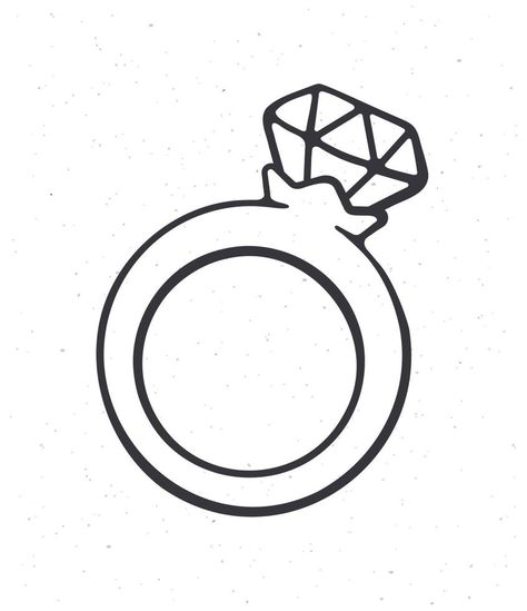 Outline doodle of ring with a diamond Ring Designs Drawing, How To Draw A Ring, Ring Art Drawing, Ring Drawing Simple, Diamond Ring Tattoo, Ring Doodle, Wedding Ring Illustration, Wedding Ring Drawing, Diamond Ring Drawing