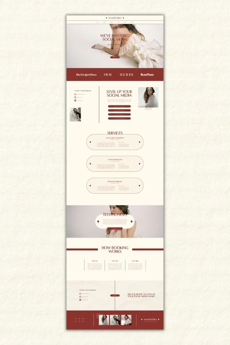 Modern and elegant Wix website template for creative professionals, agencies, and freelancers. Easily create a stunning online presence with this responsive #Red_Web_Design #Social_Media_Manager_Website #Editorial_Website_Design #Red_Website Website Theme Ideas, Monochromatic Website Design, Red Web Design, Virtual Assistant Branding, Modern Website Design Layout, Red Website Design, Agency Website Inspiration, Editorial Website Design, Social Media Manager Website