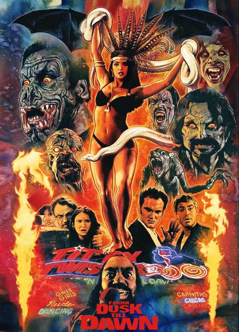 From Dusk Till Dawn, Horror Posters, Horror Movie Art, Dusk Till Dawn, Classic Horror Movies, Horror Movie Posters, Quentin Tarantino, Vintage Horror, Salma Hayek