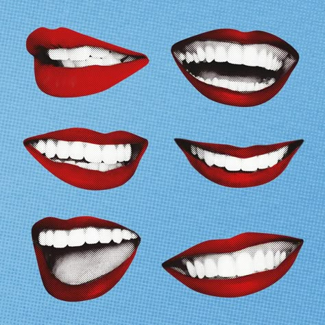 Pop Art Elements, Marilyn Aesthetic, Pop Art Mouth, Mouth Collage, Emoji Collage, Lips Collage, Barbie Filter, Lips Smiling, Smile Collage