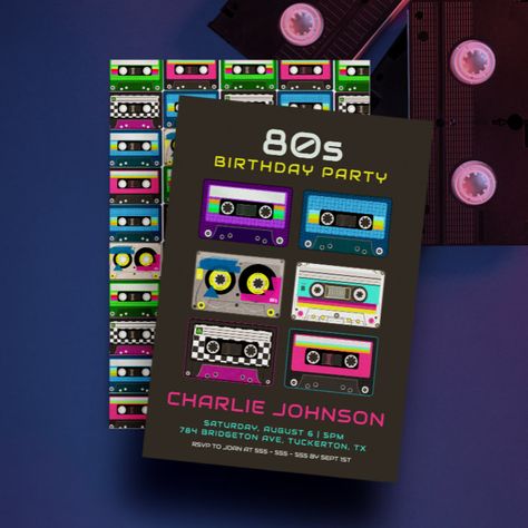 Retro, 80s, 90s, Funky, Neon, Cassette Tape, Birthday Invitation, Nostalgia, Throwback, Groovy, Vibrant, Celebration, Party, The Business Bunny, Zazzle Product, Colorful, Unique Design, Memorable, Trendy, Fun, Stylish, Vintage, Customizable, Eye-catching, Birthday Bash, zazzle, zazzlemade 80s Birthday Parties, 90th Birthday Invitations, Neon Birthday, Retro Birthday, Party Funny, Cassette Tape, Dance Party, Free Birthday Invitations, Cassette Tapes