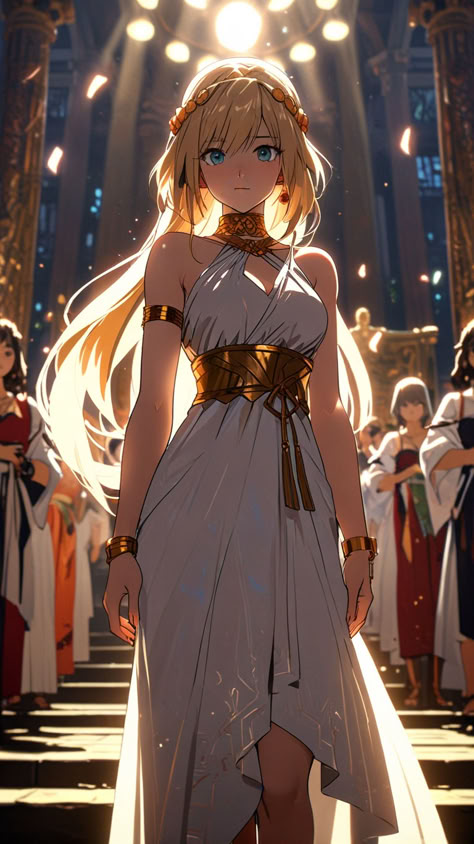 dress to impress, dti, roblox, greek goddess, divine, fantasy, mythical Anime Greek Goddess Outfit, White And Gold Character Design, Fantasy Goddess Outfit, Greek Clothes Women, Ancient Greece Dress, Greco Roman Aesthetic, Greek Anime, Goddess Character Design, Lady Outfit Ideas