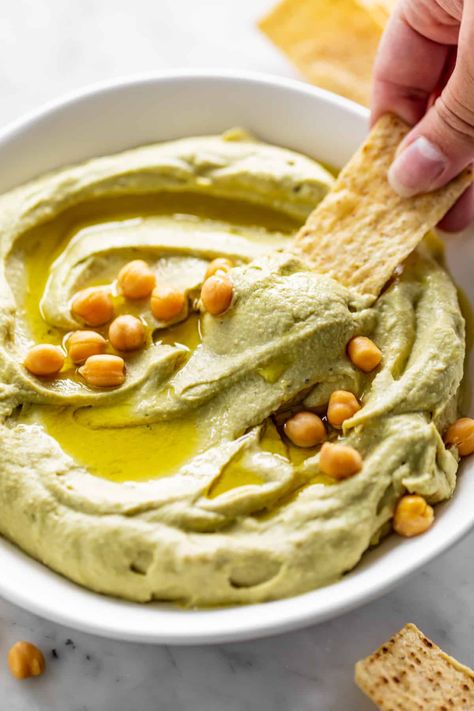 Avocado Hummus - Cafe Delites Avocado And Hummus, Appetizers On A Stick, Tahini Hummus, Avocado Hummus Recipe, Christmas Appetizer Ideas, Cafe Delights, Chicken Avocado Caprese, Homemade Hummus Recipe, Best Hummus Recipe