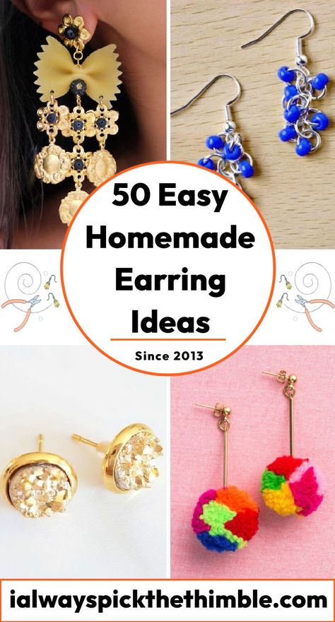 50 Easy DIY Earrings You Can Make at Home How To Make Earrings At Home, Earring Ideas Diy, Cat Earrings Diy, Easy Earrings Diy, Diy Drop Earrings, Easy Diy Earrings, Diy Dangle Earrings, Drop Earrings Diy, Diy Earrings Dangle