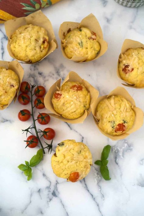 Tomato, Basil & Parmesan Muffins - Divalicious Recipes Parmesan Muffins, Tomato Basil Bread, Green Tomato Muffins With Cheese, Parmesan Basil Biscuits, Basil Muffins, Spinach Tomato Egg Muffins, Spinach Feta Sundried Tomato Egg Muffin, Basil Bread, Cookie Crisp