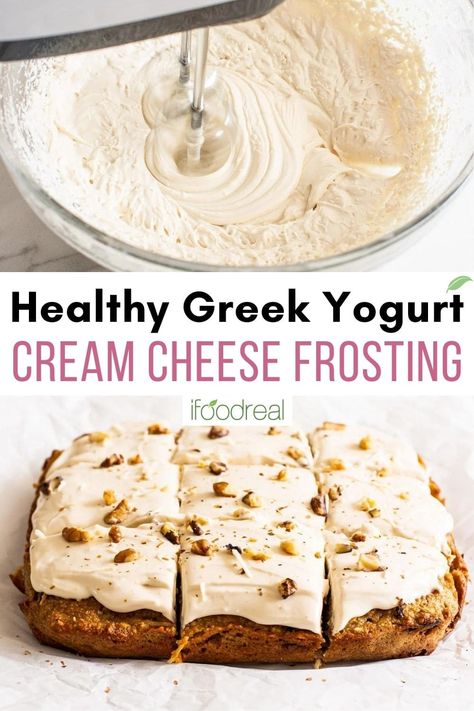 Low Fat Cream Cheese Frosting, Healthy Chocolate Frosting, Carrot Cake Cinnamon Rolls, Greek Yogurt Cream Cheese, Healthy Cream Cheese Frosting, Greek Yogurt Frosting, Yogurt Cream Cheese, Cake Cinnamon Rolls, Yogurt Frosting