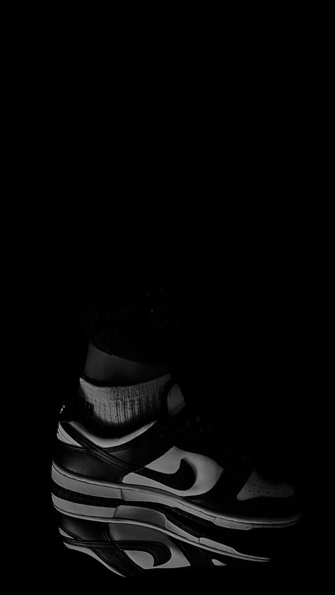 Black and white photo of Nike panda dunks, mirrored image Nike Dunks Wallpaper, Dunks Wallpaper, Background Nike, Black Dunks, Wallpaper Nike, Good Background, Nike Wallpaper, Photography Aesthetic, Cool Backgrounds