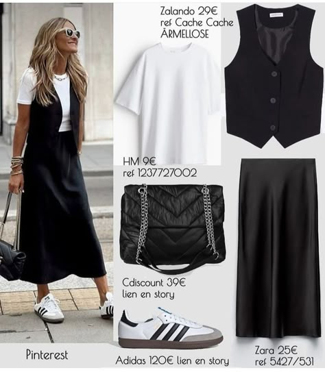 Black Dress And Tennis Shoes Outfits, Summer Outf, Wardrobe Plan, Vest Outfits For Women, Capsule Wardrobe Women, Elevated Fashion, Samba Outfit, Stylish Outfits For Women Over 50, Home Wear Women