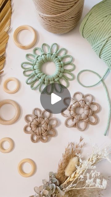 🌸Bochiknot on Instagram: "DIY macrame flower ring 🌸 Here’s a quick and easy macrame flower made on a ring with vertical larks head knots. These make cute little add ons for your macrame projects 🌸💕 Cord lengths used: Large flower (2” ring) - 210cm cord length Small flower (1” ring) - 120 cm cord length" Macrame Flower Holder, How To Make A Macrame Flower, Macrame In Ring, Macrame Around A Ring, Diy Macrame Car Charm, Diy Macrame Flowers Tutorial, Macrame Magnet Diy, Macrame Sunflower Tutorial, Easy Macrame Tutorial