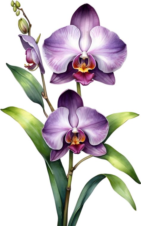 Flowers Drawing Orchids, Orchid Flower Purple, Orchid Flower Watercolor, Orchid Reference Photo, Orchid Illustration Drawing, Orkidea Flower, Watercolor Orchids Painting, Flora Drawings, Orchid Flower Drawing