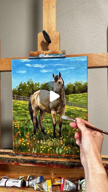 Horse Art Ideas, Horses Painting, Simple Cottage, Oil Painting Tips, Paint With Me, Horse Paintings, Grass Painting, Farm Paintings, The Pose