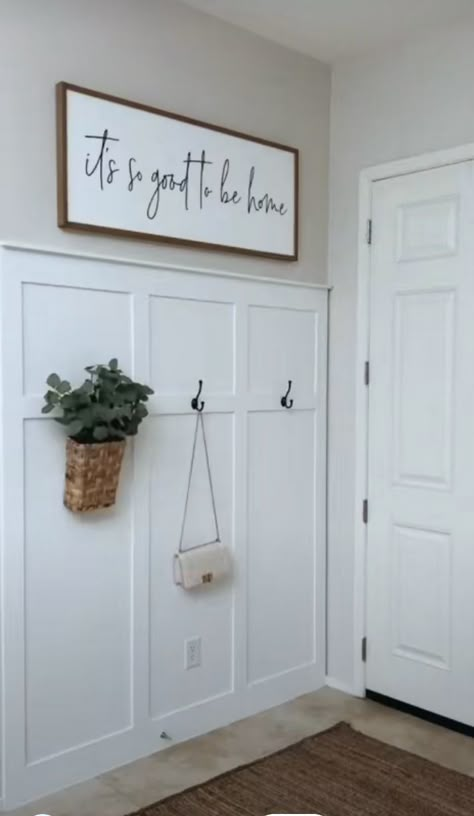 Mudroom Signs Entryway, Front Door Entry Wall Ideas, Signs For Mudroom Entryway, Front Door Wall Decor Entryway Entrance, Small Entryway Behind Front Door, Behind Entry Door Ideas, Mud Room Wall Decor, Foyer Wall Decor Entry Ways, Behind Front Door Decor