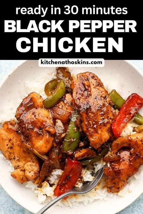 Black Pepper Chicken features tender chicken and colorful peppers smothered in a rich, savory and bold black pepper sauce. Made in under 30 minutes, it's better than take out! Add as much or as little black pepper as you want! Asian Chicken Recipes Easy, Air Fryer Teriyaki Chicken, Asian Style Chicken, Spicy Sriracha Chicken, Blackened Chicken Recipe, Easy Chicken Recipes For Dinner, Black Pepper Sauce, Black Pepper Chicken, Asian Chicken Recipes