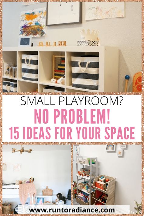 15 Small Playroom Ideas For Any Space & Budget Small Playroom Ideas For Toddlers, Small Playroom Storage Ideas, Very Small Playroom Ideas, Budget Playroom Ideas, Small Play Area Ideas In Living Room, Mini Playroom Ideas, Playroom In Bedroom Ideas, Play Space Ideas, Small Toddler Playroom