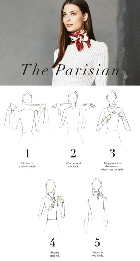 Hermes Scarf Tying, Scarf Styling, Ways To Tie Scarves, Tie A Scarf, Style Parisienne, Scarf Knots, Silk Scarf Style, Mode Tips, Ways To Wear A Scarf