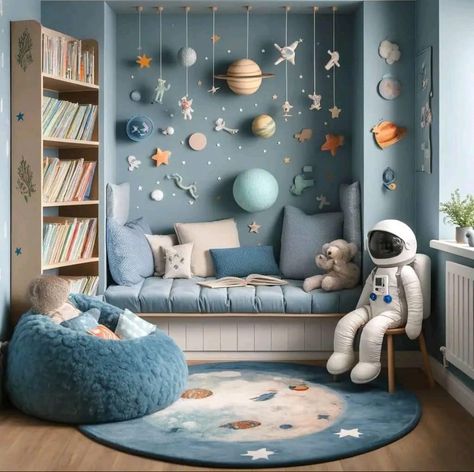 Space Theme Bedroom Ideas, Neutral Space Theme Bedroom, Kids Bedroom Space Theme, Space Themed Baby Room, Boys Bedroom Space Theme, Space Themed Boys Room, Space Themed Playroom, Space Playroom Ideas, Baby Room Themes For Boys