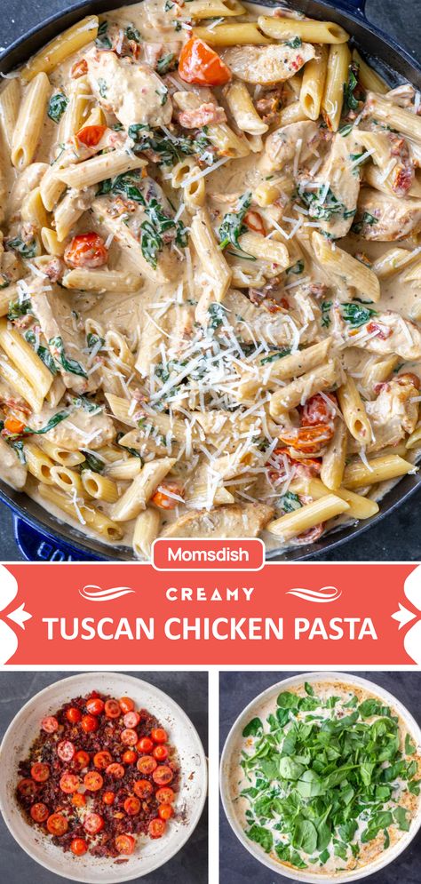 Roasted Tomato Chicken Pasta, Fresh Tomato And Pasta Recipes, Tuscan Chicken Pasta With Cherry Tomatoes, Mushroom And Tomato Pasta, Tuscan Chicken Recipes, Tomato Spinach Chicken Pasta, Pasta With Tomatoes And Spinach, Chicken And Asparagus Pasta, Creamy Tuscan Pasta