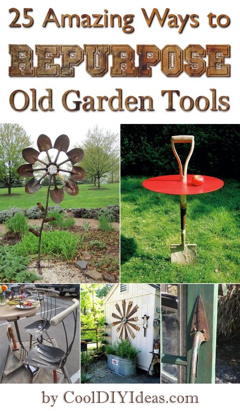 25 Amazing Ways to Repurpose Old Garden Tools - #repurposed #upcycled #DIY Old Garden Tools, Garden Decoration Ideas, Garden Junk, Old Garden, Gardening Diy, Home Vegetable Garden, Diy Upcycling, Repurposed Items, Old Tools