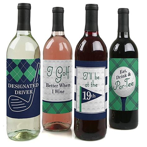 Par-Tee Time - Golf - Birthday or Retirement Party Wine Bottle Labels - Set of 4 Golf Theme Party, Birthday Party Drinks, Golf Invitation, Blue Wine Bottles, Golf Party Ideas, Golf Party Decorations, Wine Bottle Stickers, Retirement Party Gifts, Par Tee