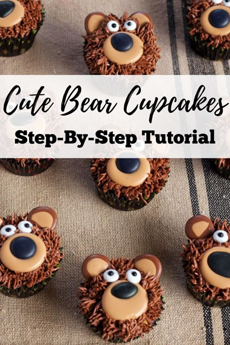 Frosting Ideas, Icing Transfers, Bear Cupcakes, Bear Cake Topper, Royal Icing Transfers, Cake Buttercream, Bear Birthday Party, Animal Cupcakes, Cupcakes Decorados