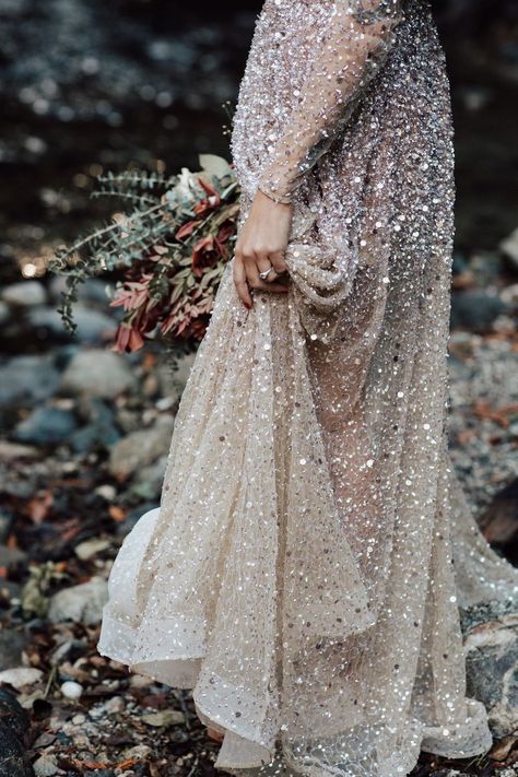 Glittery Wedding Dress, Sequins Wedding Gown, Anna Campbell Bridal, Festival Bride, Wedding Dress Sequin, Sequin Wedding, Boho Wedding Inspiration, Sparkle Wedding, Backless Wedding