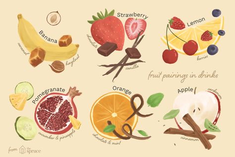 What fruit works well with another? When developing cocktail recipes or pairing food and drink, this study in fruit combinations is a great resource. Fruit Pairings, Flavor Pairing, Lemon Banana, Flavour Combinations, Vanilla Fruit, Fruit Combinations, Salad Aesthetic, Salad With Chicken, Fruit Salad Recipe