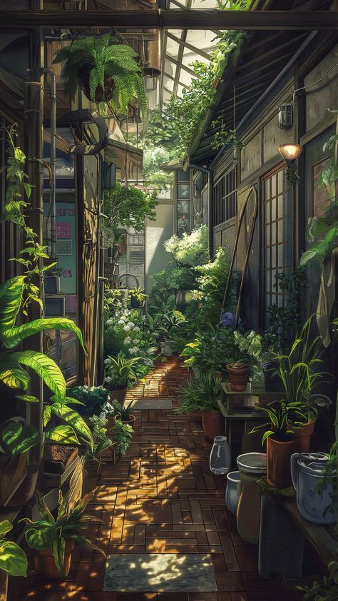 Anime Garden Aesthetic, Solarpunk Wallpaper, Anime Garden, Canvas Art Landscape, Wallpapers Landscape, Pixel Art Landscape, Natural Scenes, Artwork Landscape, Ghibli Artwork