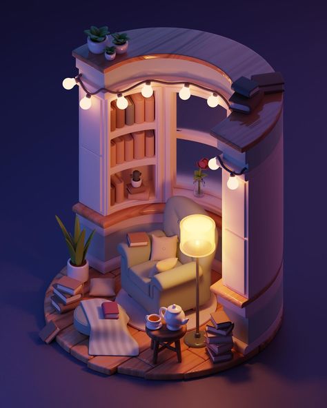 Blender Interior Design, Blender 3d Room, 3d Isometric Design, Blender Ideas 3d, Blender Diorama, Blender 3d Inspiration, Blender 3d Art, Blender Room, Blender Beginner