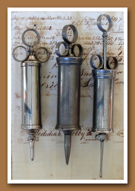 syringes | Vintage Medicine | Vintage Medical Instruments | #oldmedicine #vintagemedicine #medicalinstruments #oldmedicalinstruments #medicinewitholdscience #medicalexperimentsinancientdays #ancientmedicaliquipments #daygonemedicaltools #oldmedicaltools #medicineold Medical Syringes, Medical Antiques, Old Medicine, Medical Tools, Vintage Medicine, History Of Medicine, Vintage Nurse, Medical Instruments, Vintage Medical