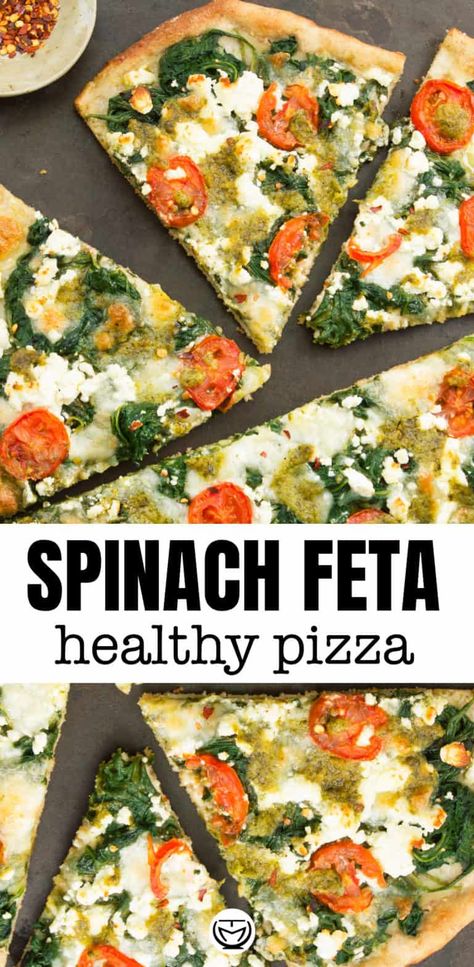 Feta Pizza, Spinach Pizza, Healthy Pizza Recipes, Pesto Pizza, Pizza Ideas, Spinach Feta, Vegetarian Pizza, Healthy Pizza, Pizza Recipes Homemade