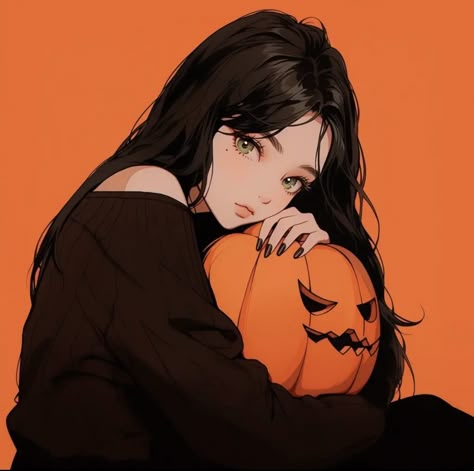 Cute Wallpapers Halloween Aesthetic, Orange Aesthetic Anime Pfp, Orange Characters Anime, Halloween Girl Aesthetic, Halloween Pfp Girl, Anime Halloween Aesthetic, Halloween Cute Pfp, Anime Pfp Halloween, Orange Profile Picture