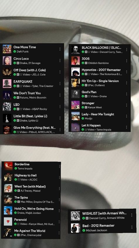 these are the songs I have on repeat 🔂 Lykke Li, Denzel Curry, Childish Gambino, Black Balloons, Song List, Dont Trust, Daft Punk, Gods Plan, On Repeat