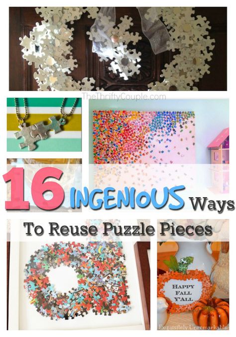 16 Ingenious Ways To Reuse Puzzle Pieces (Don't Throw Them Away!) | Kids Craft idea | Repurpose and recycle from around the house Craft Ideas With Puzzle Pieces, Puzzle Piece Crafts Diy, Puzzle Piece Diy Crafts, Jigsaw Puzzles Crafts, Puzzle Pieces Wreath, Puzzle Piece Canvas Art, Recycle Puzzle Pieces Ideas, Projects With Puzzle Pieces, Craft Puzzle Pieces