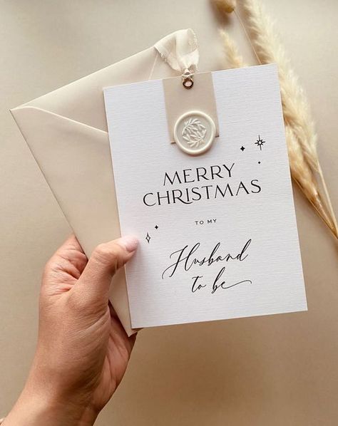 White Wax Seal, Boho Christmas Card, Wedding Christmas Card, Birthday Card Husband, Husband To Be, Christmas Holiday Greetings, Beige Minimalist, Card For Husband, Wife To Be